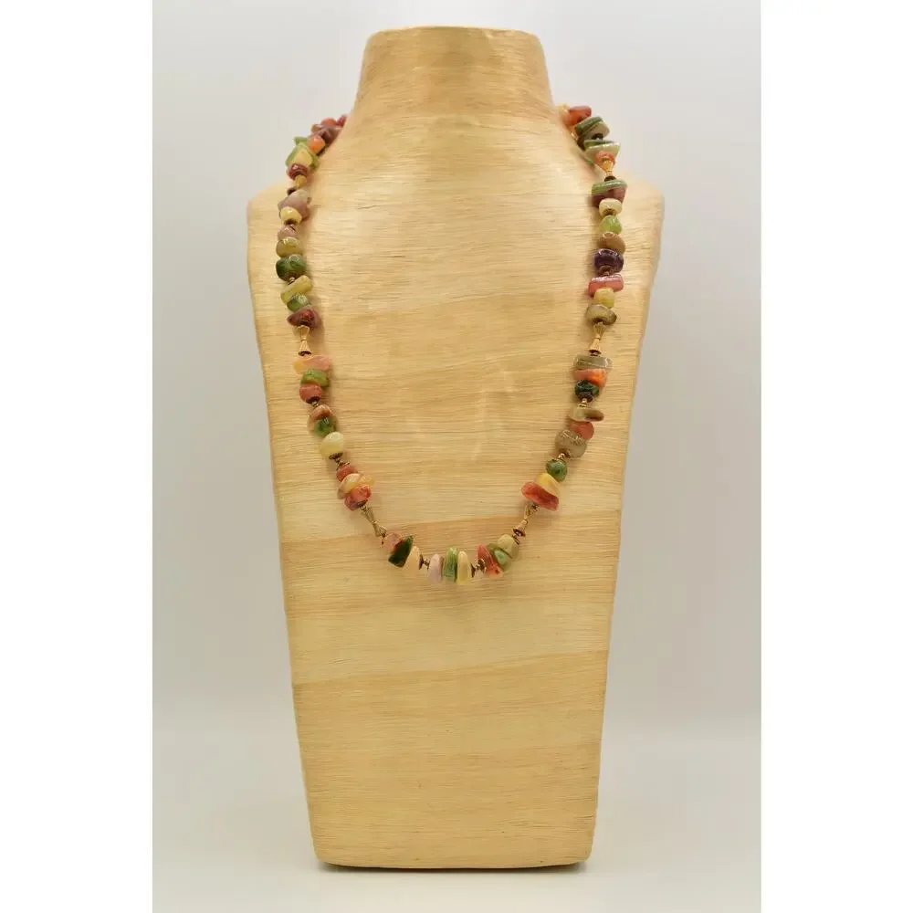 Miriam Haskell Lucite Stone Beaded Necklace Gold Green Orange Signed 1950s BinBN